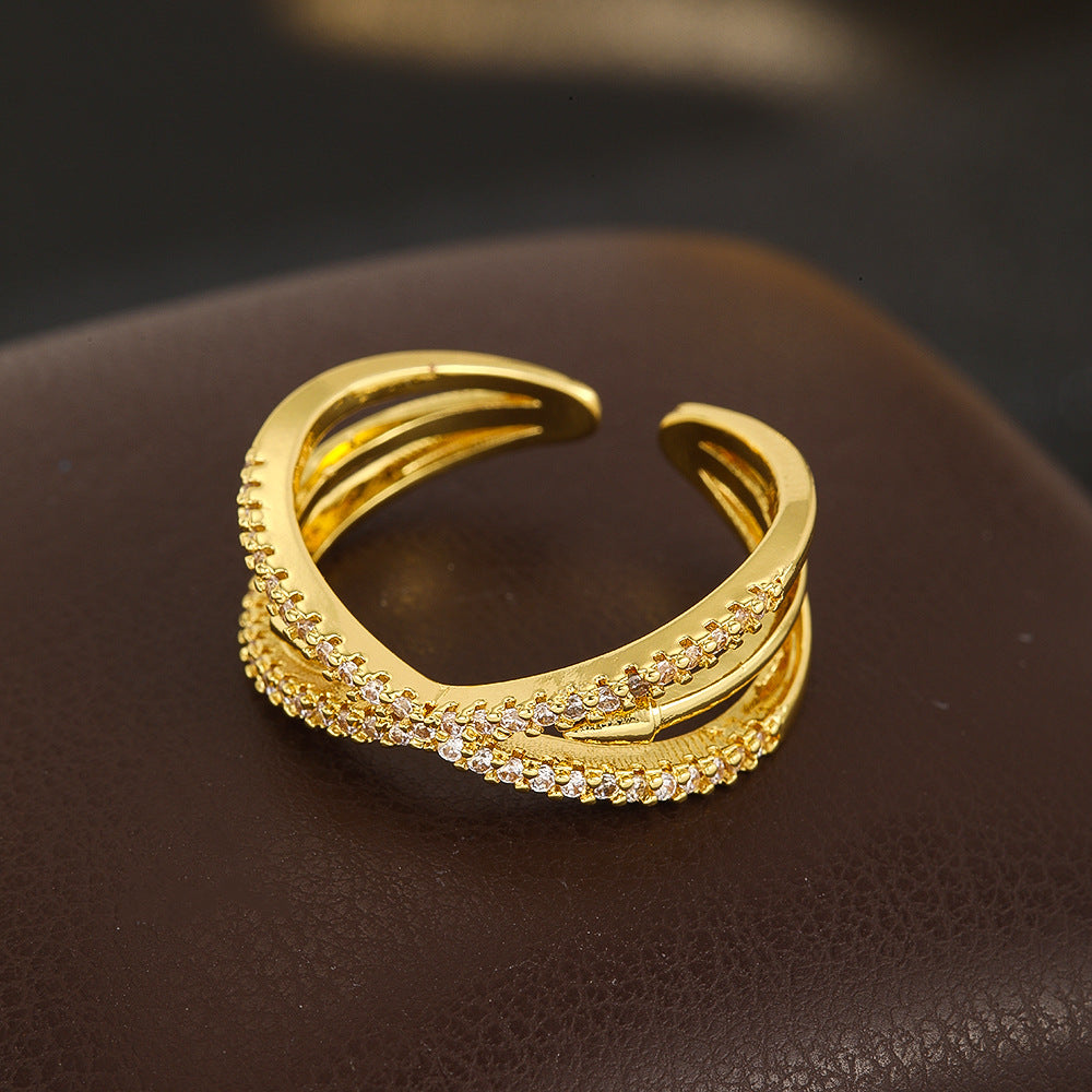 Wholesale Adjustable Zircon Leaf Open Ring Gold Women S Everyday Fashion Jewelry Accessory