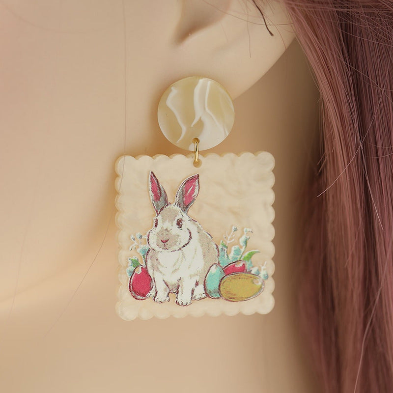 Wholesale Colorful Printed Bunny Easter Earrings