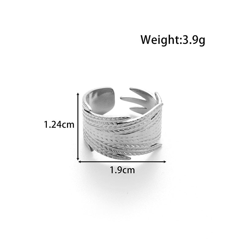 Wholesale Metal Advanced Sense Ginkgo Leaf Opening Titanium Steel Ring