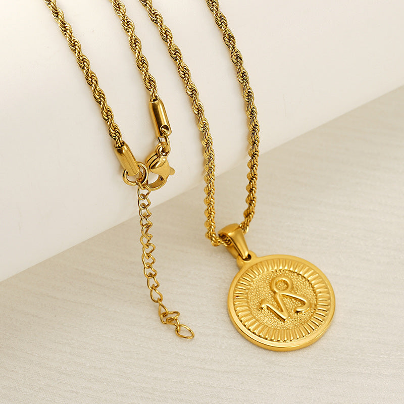 Wholesale Stainless Steel  Retro Round Brand Constellation Pendant Necklaces