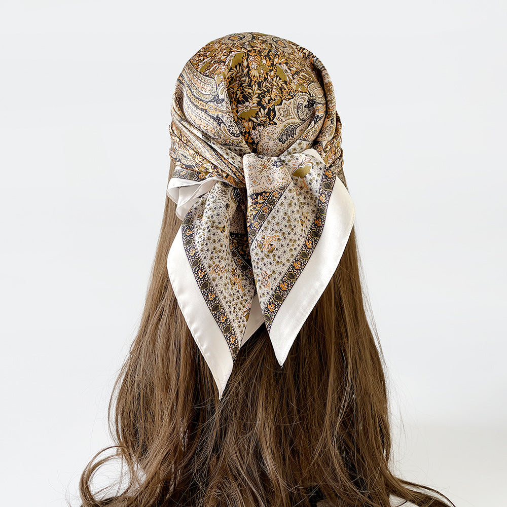 Wholesale Black and White Cashew Flower Silk  Scarf