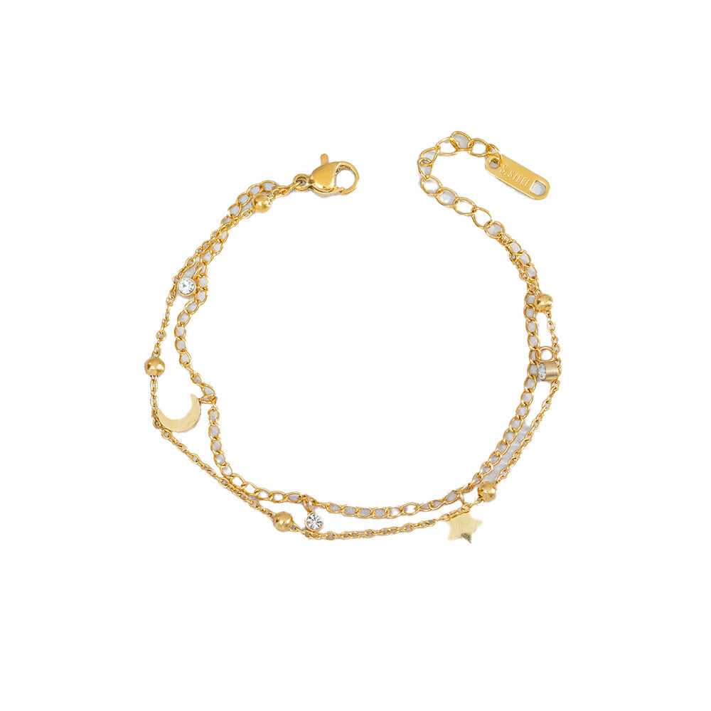 Wholesale Star Moon Double Layer Bracelet Titanium Steel Electroplating Gift Jewelry Accessory