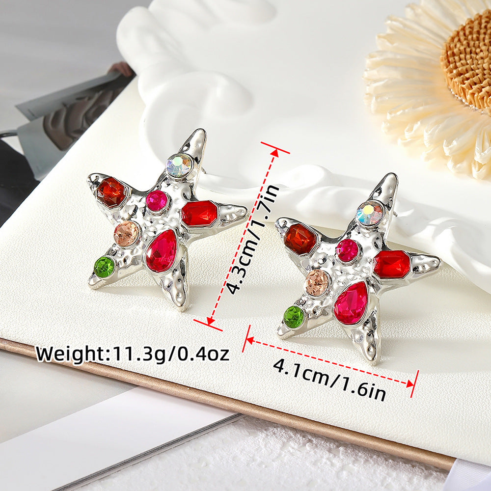 Wholesale Vintage Starfish Crystal Earrings Gold Tone Zinc Alloy Fashion Accessory
