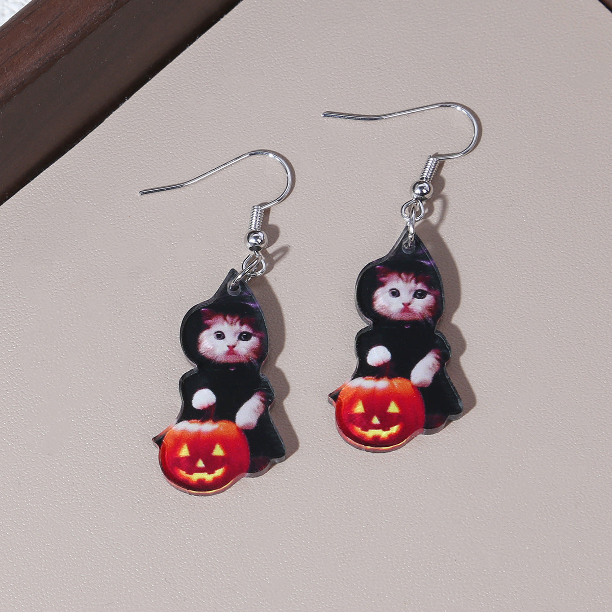 Wholesale  Creative Cartoon Cat Ghost Pumpkin Ear Hook Acrylic Earrings