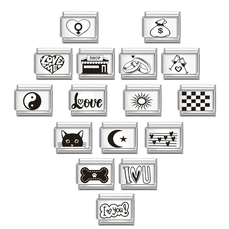 Wholesale  Italian Charm Bracelet 9mm DIY Splicing Removable Black and White Series Stainless Steel Composable Bracelet