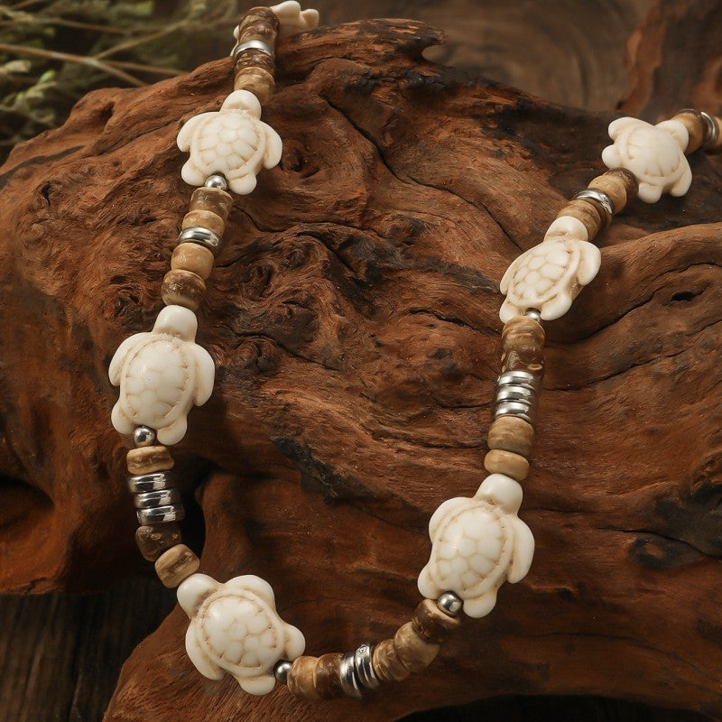Wholesale Vintage Turquoise Turtle Coconut Shell Wood Beads Handmade Beaded Necklace ACC-NE-JunJie001
