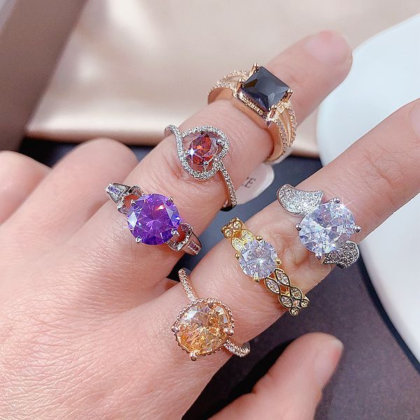 Wholesale Random Color 10pcs Zircon Micro Inlay Ring Gemstone Ring ACC-RS-Pabo006
