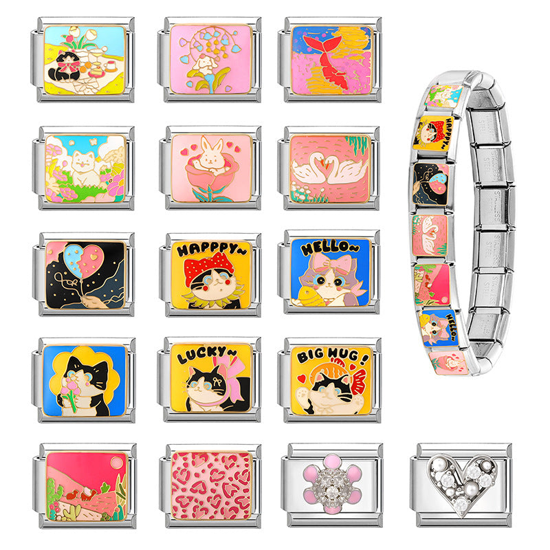 Wholesale 9mm Italian Charm Starter Bracelets DIY square Single Section Creative Stainless Steel Composable Bracelet