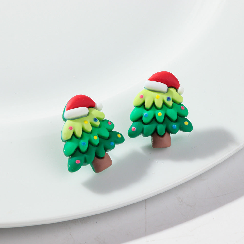 Wholesale Plastic Resin Cartoon Bear Christmas Tree Earrings Sweet Girl Fashion Accessory