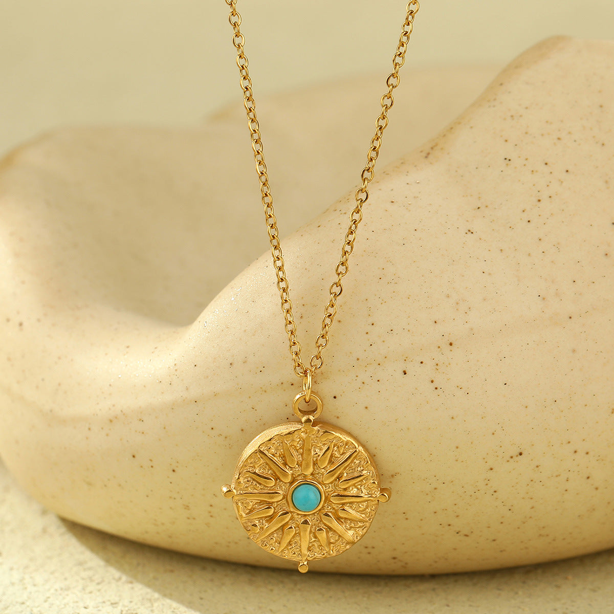 Wholesale  Devil's Eye Sun Moon Disc Natural Stone Pendant 18K True Gold Stainless Steel Necklaces