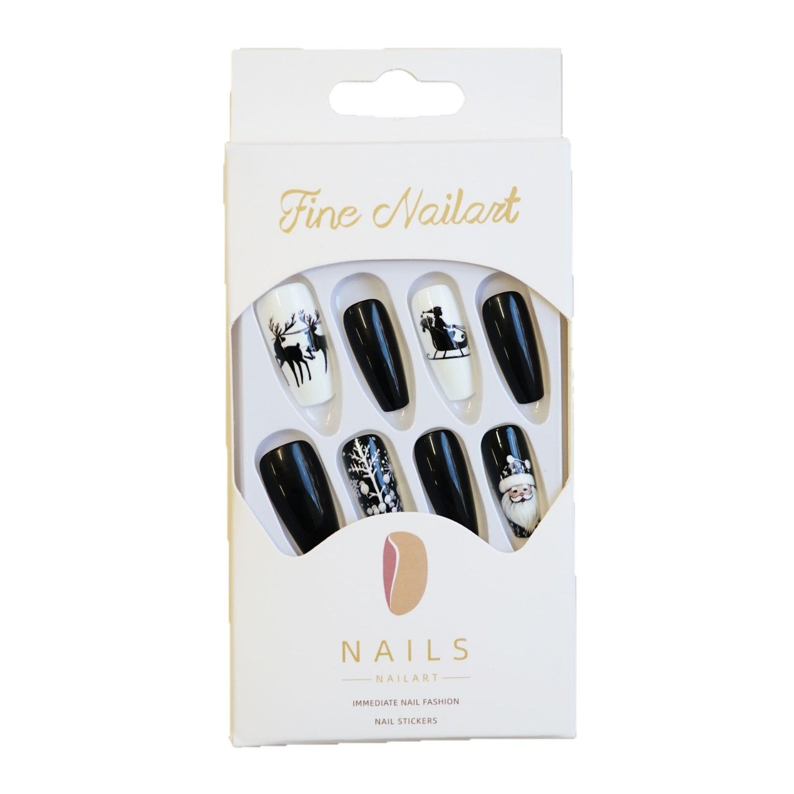 Wholesale 24 Pieces/ box Black and White Christmas Nails Kits Nail Stickers