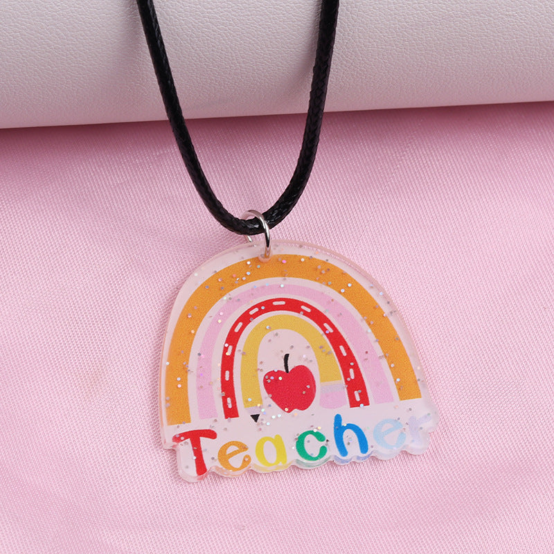 Wholesale Teacher's Day Cartoon Rainbow Acrylic Necklace ACC-NE-DA001
