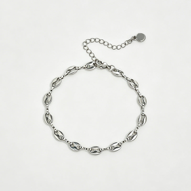 Wholesale Titanium Steel Pig Nose Coffee Bean Bracelet Silver Plated Unisex Boutique Resale Jewelry Accessory