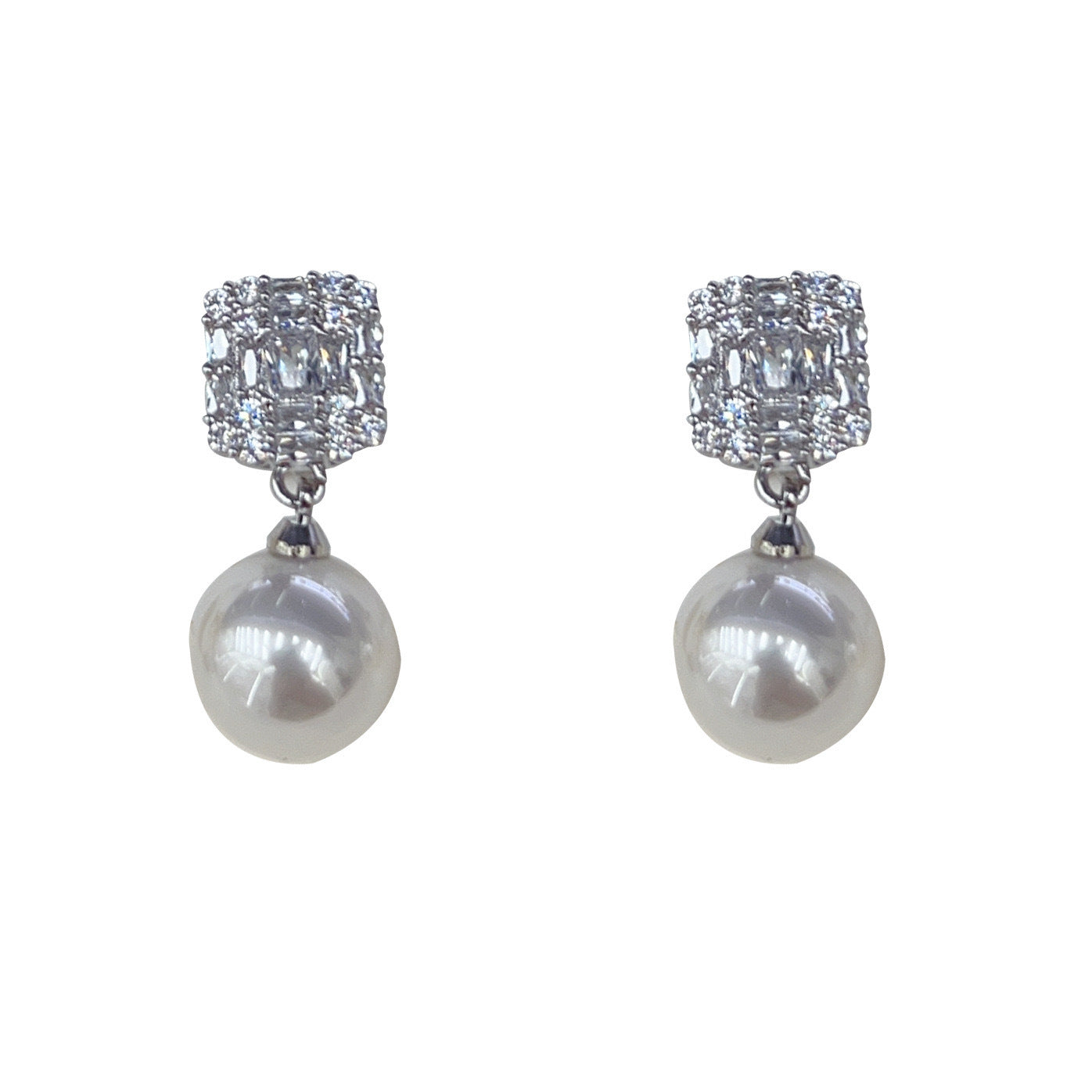 Wholesale Light luxury geometric zircon pearl earrings