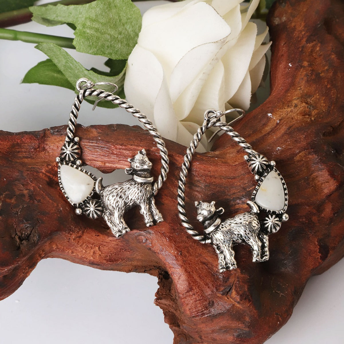 Wholesale Exaggerated Animal Retro Multi-color Turquoise Ancient Silver Earrings ACC-ES-Xilu005