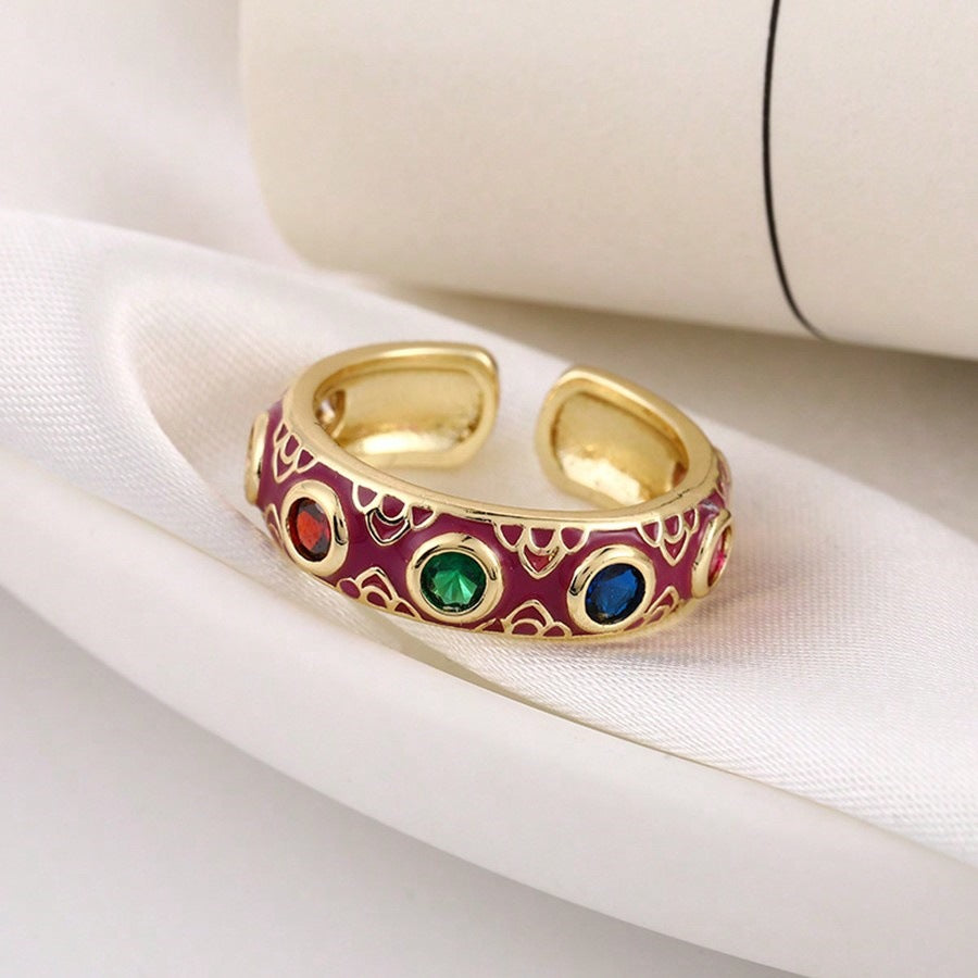 Wholesale Enamel dripping oil inlaid with colored diamonds Bohemian style ring
