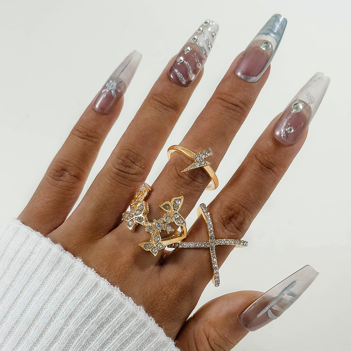 Wholesale Light Luxury Diamond Butterfly Heart Ring Set ACC-RS-YongGe010