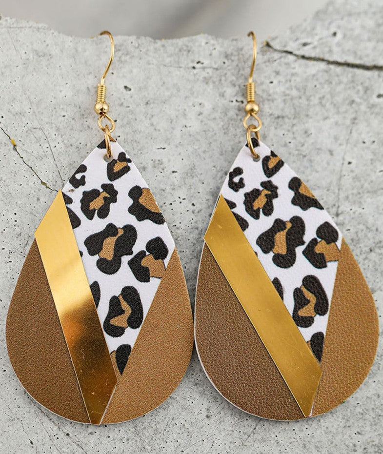 Wholesale Vintage Leopard Print Drop Earrings with Faux Leather and Golden Accents for Everyday Wear or Gift