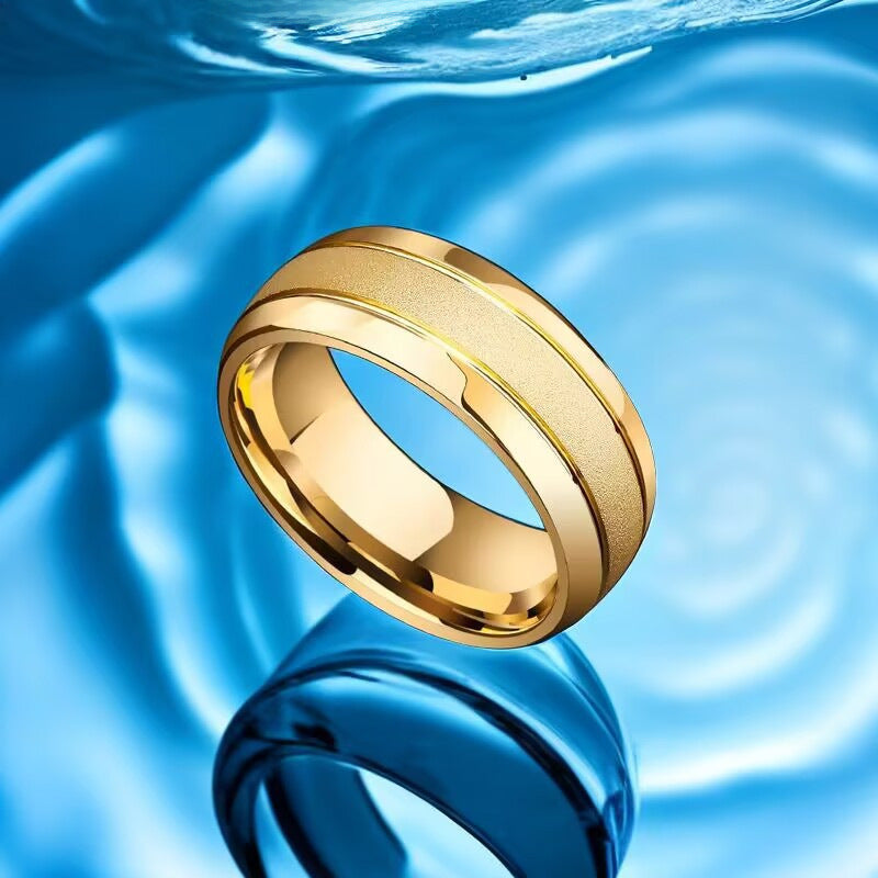 Wholesale  titanium steel frosted ring 18K gold ring