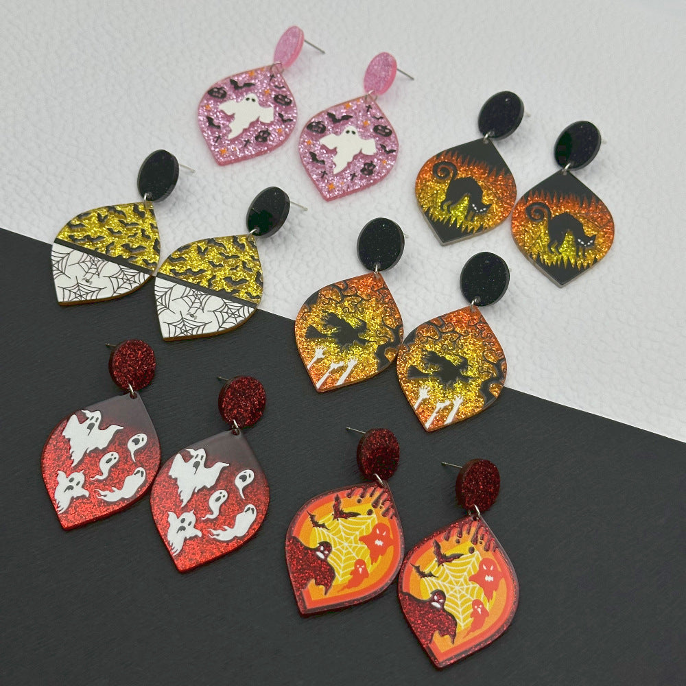 Wholesale Halloween Colorful Ghost Eyes Acrylic Earrings ACC-ES-Weiw001