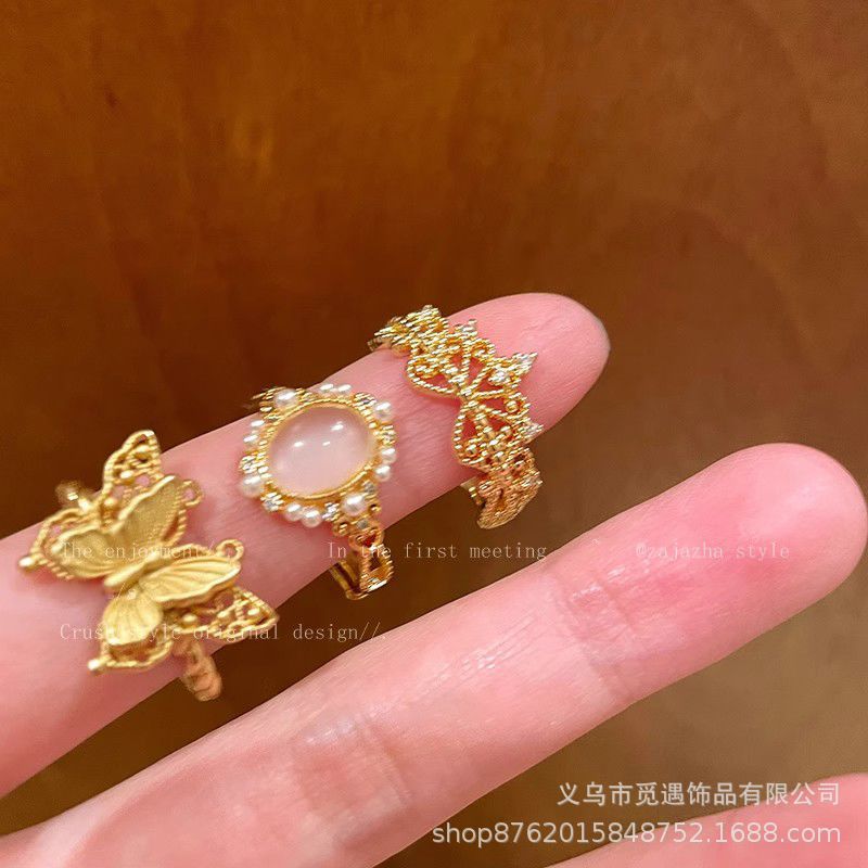 Wholesale Gold Tone Alloy Butterfly Zircon Ring Adjustable Open Ring Chic New Chinese Style Women S Fashion Jewelry Accessory For Everyday Wear And Gifting