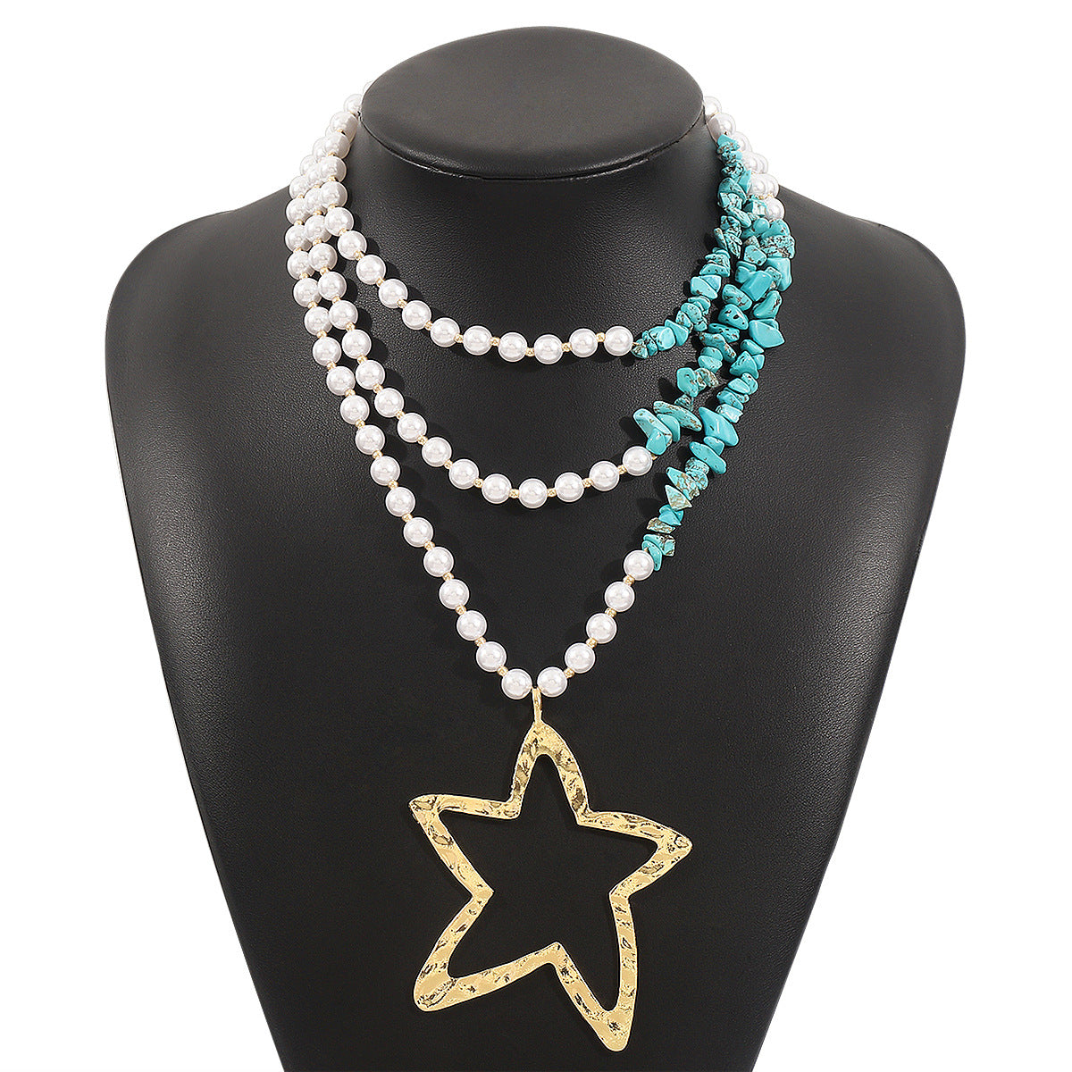 Wholesale  Exaggerated Imitation Pearl Beaded necklace Turquoise Necklace Multi-layer Simple Star Necklace