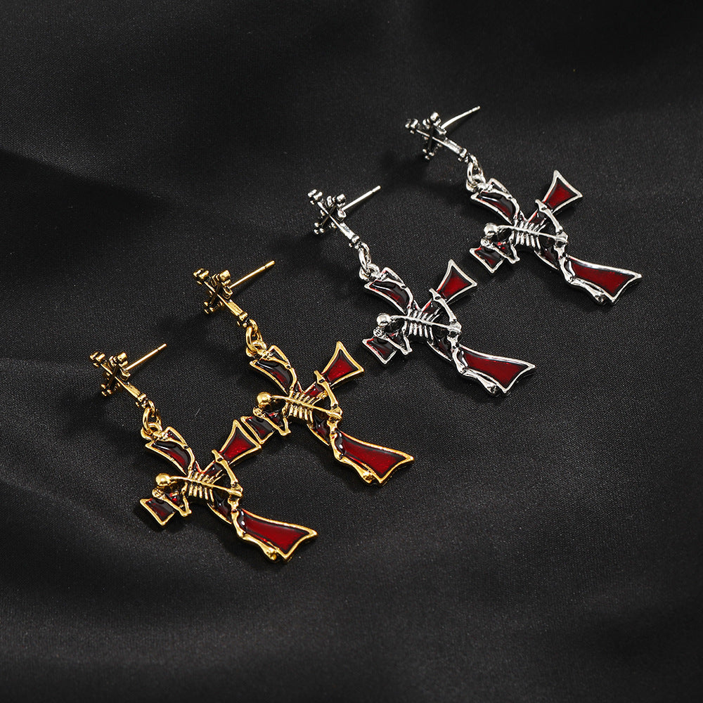 Wholesale Gothic Punk Skull Cross Earrings,   Vintage Oil Drop Design,  Gift Boutique Fashion Accessory