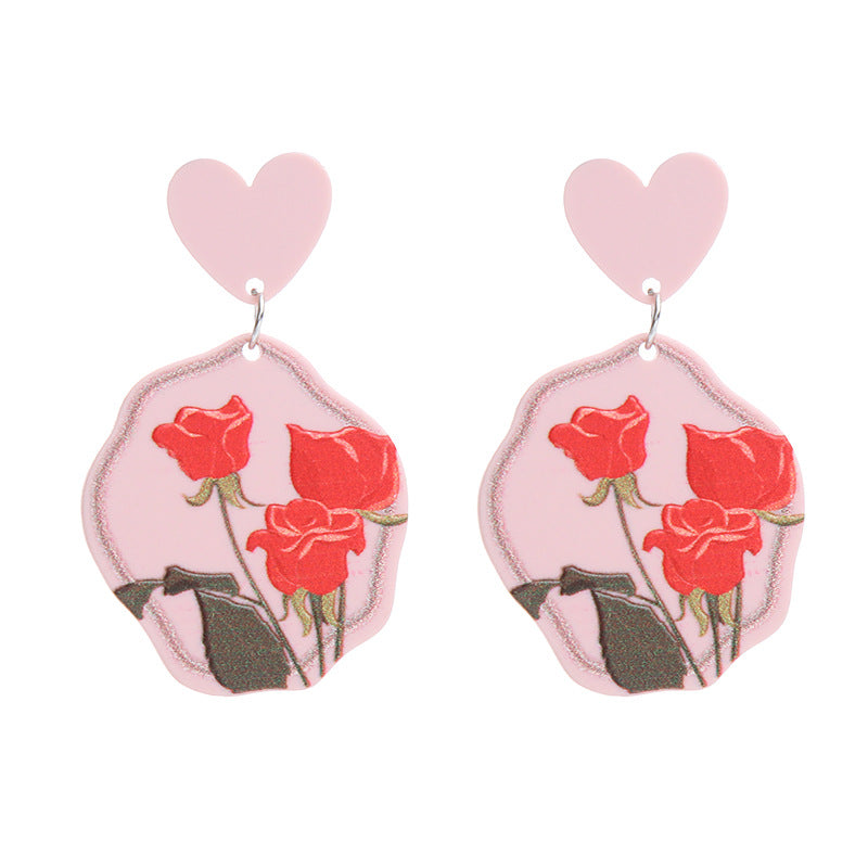 Wholesale  Valentine's Day  Love Acrylic  Rose Earrings