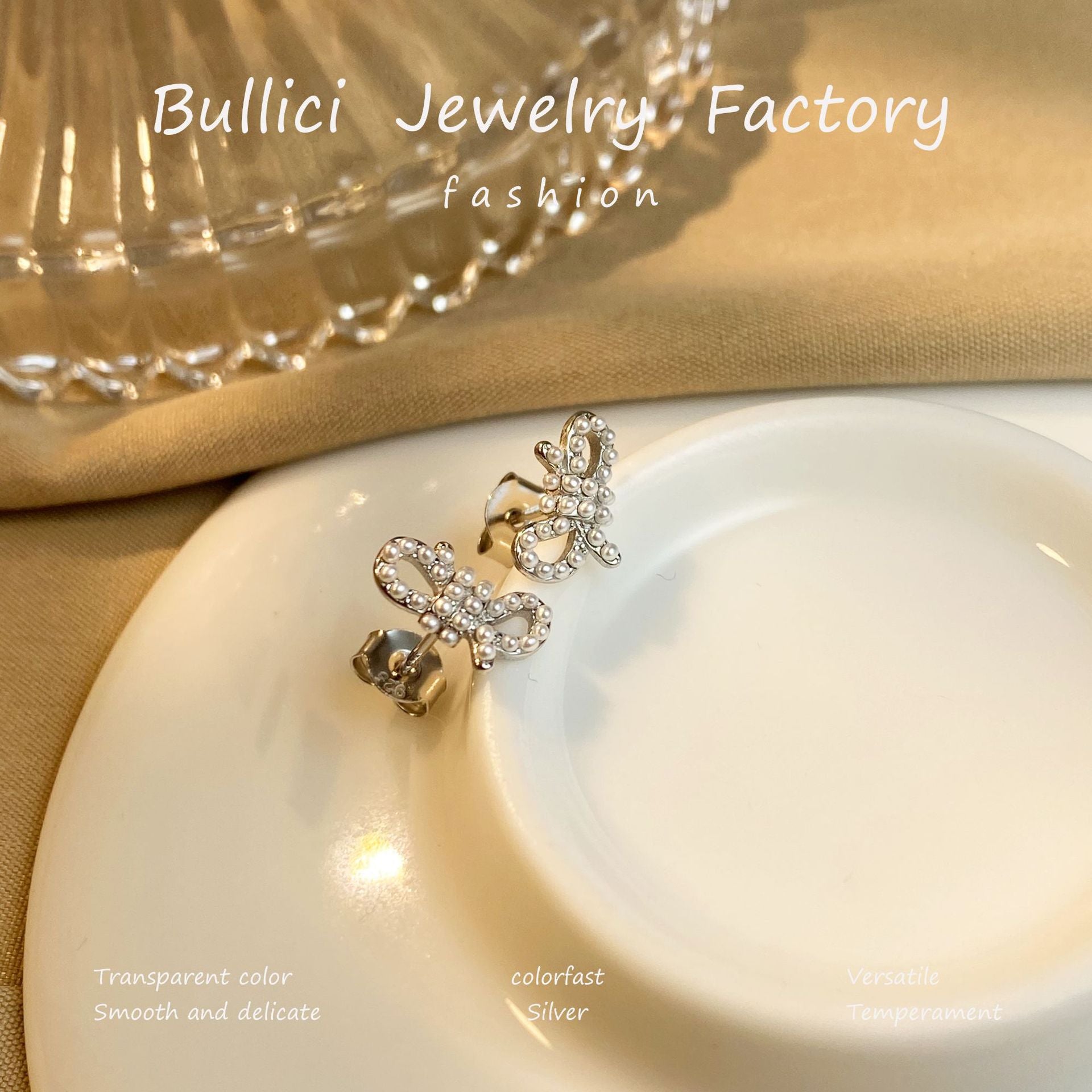 Wholesale S925 Sterling Silver Earrings Girls All-match Pearl Bow Earrings