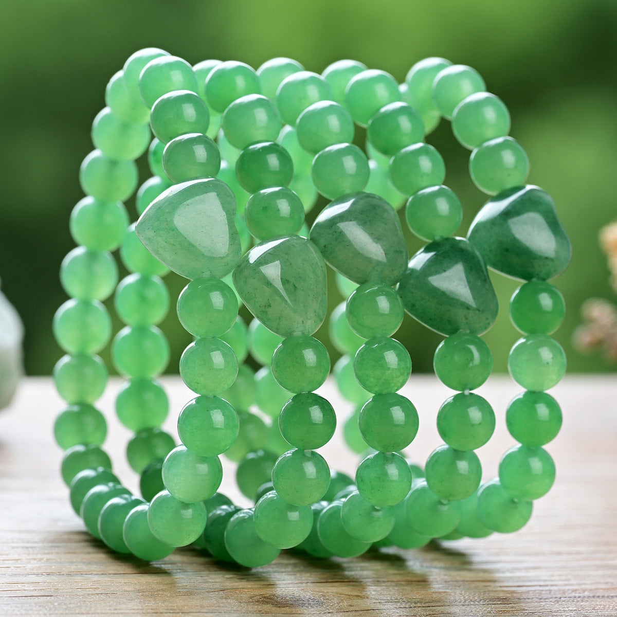Wholesale Fashion Green Aventurine Heart Bead Bracelet Women' s Stone Jewelry Gift