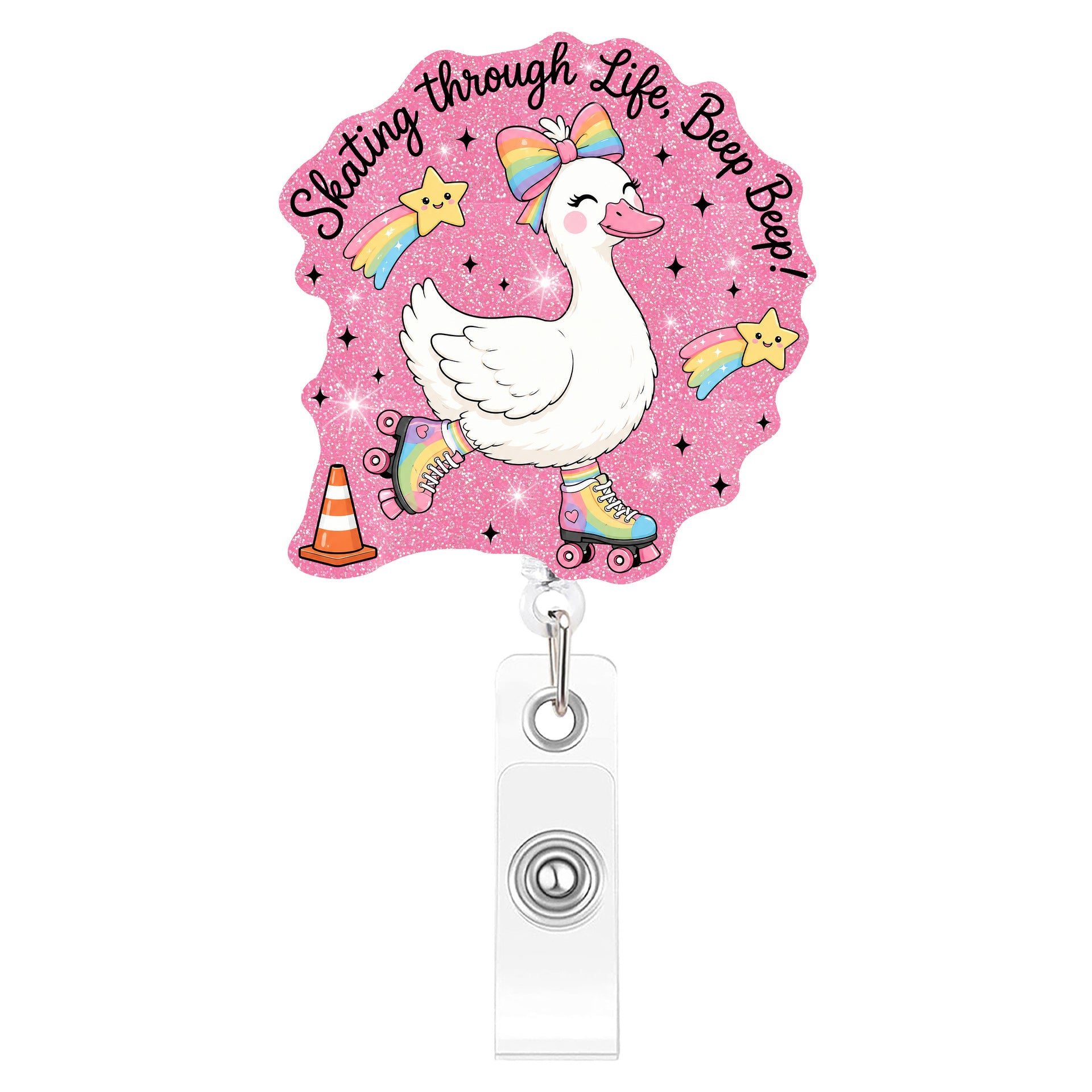 Wholesale Plastic Retractable Badge Clip Pink Goose Design Stylish Office ID Card Holder And Everyday Work Accessory