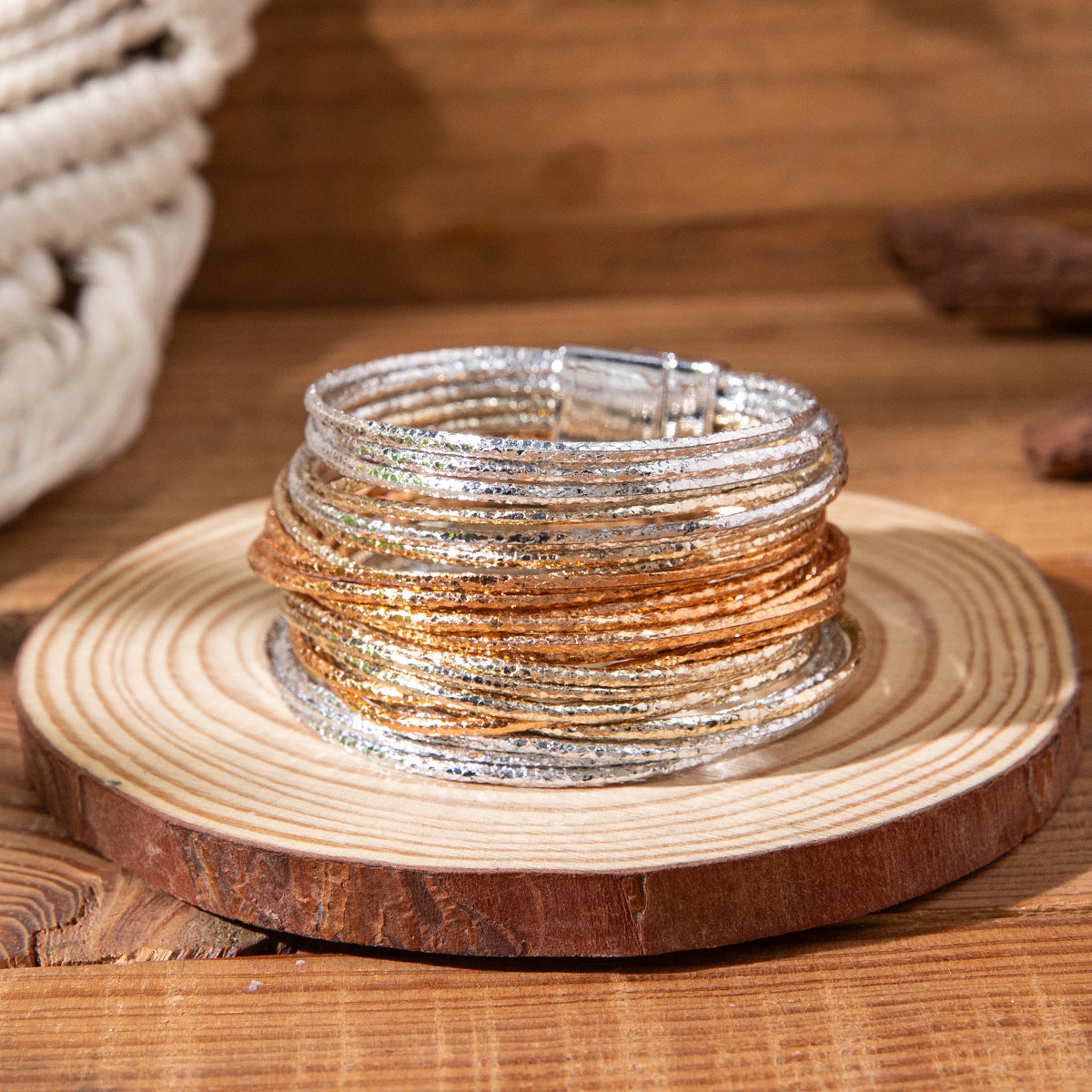 Wholesale Colorful Thin Circle Stacked PU Bracelet