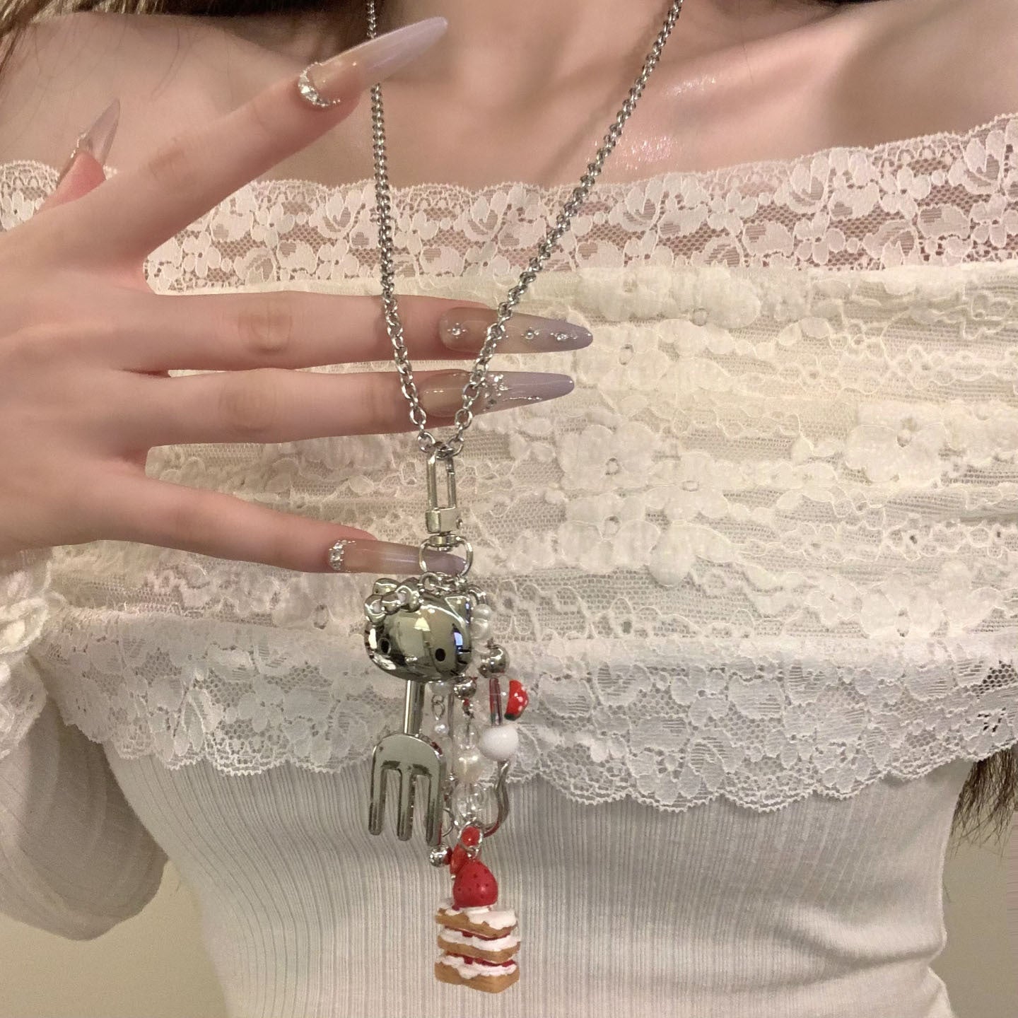 Wholesale Cake spoon long necklace