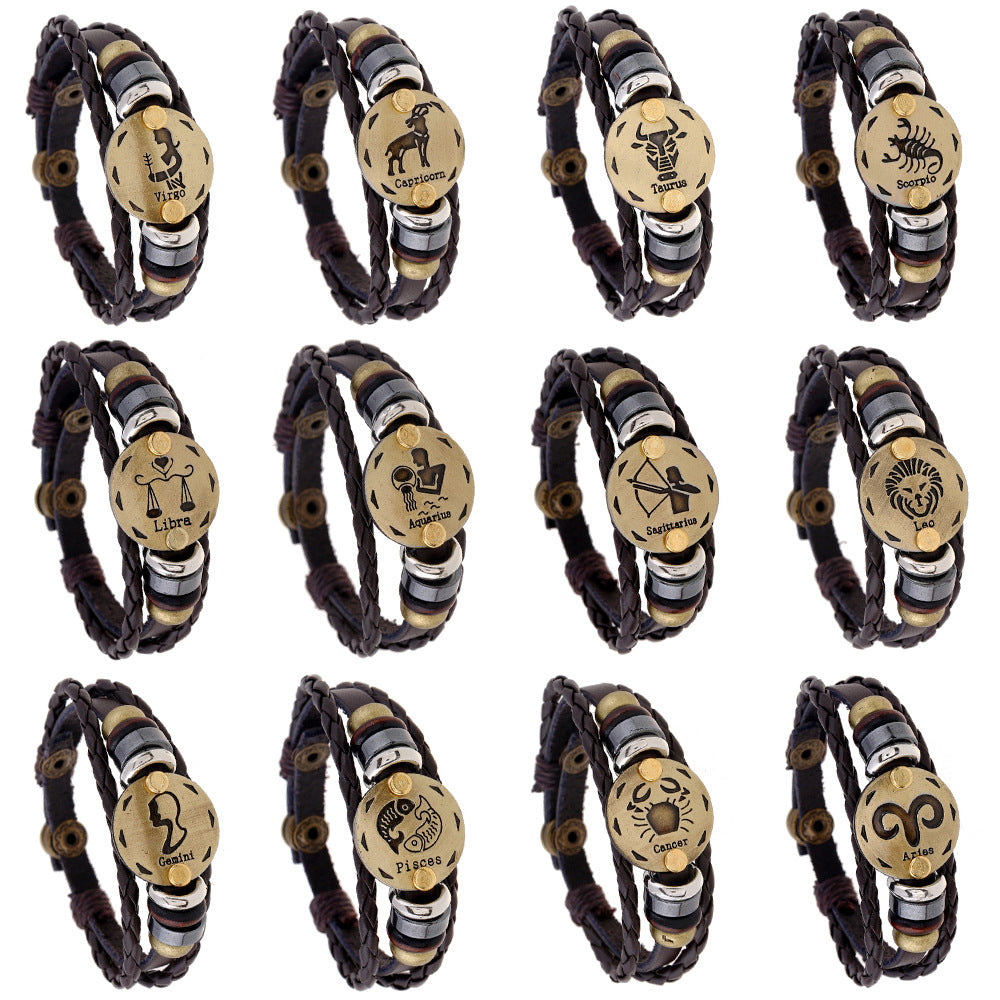 Wholesale 12 Constellations Cowhide Bracelet Adjustable Braided Beaded Bracelet Miyuki ACC-BT-Saih002