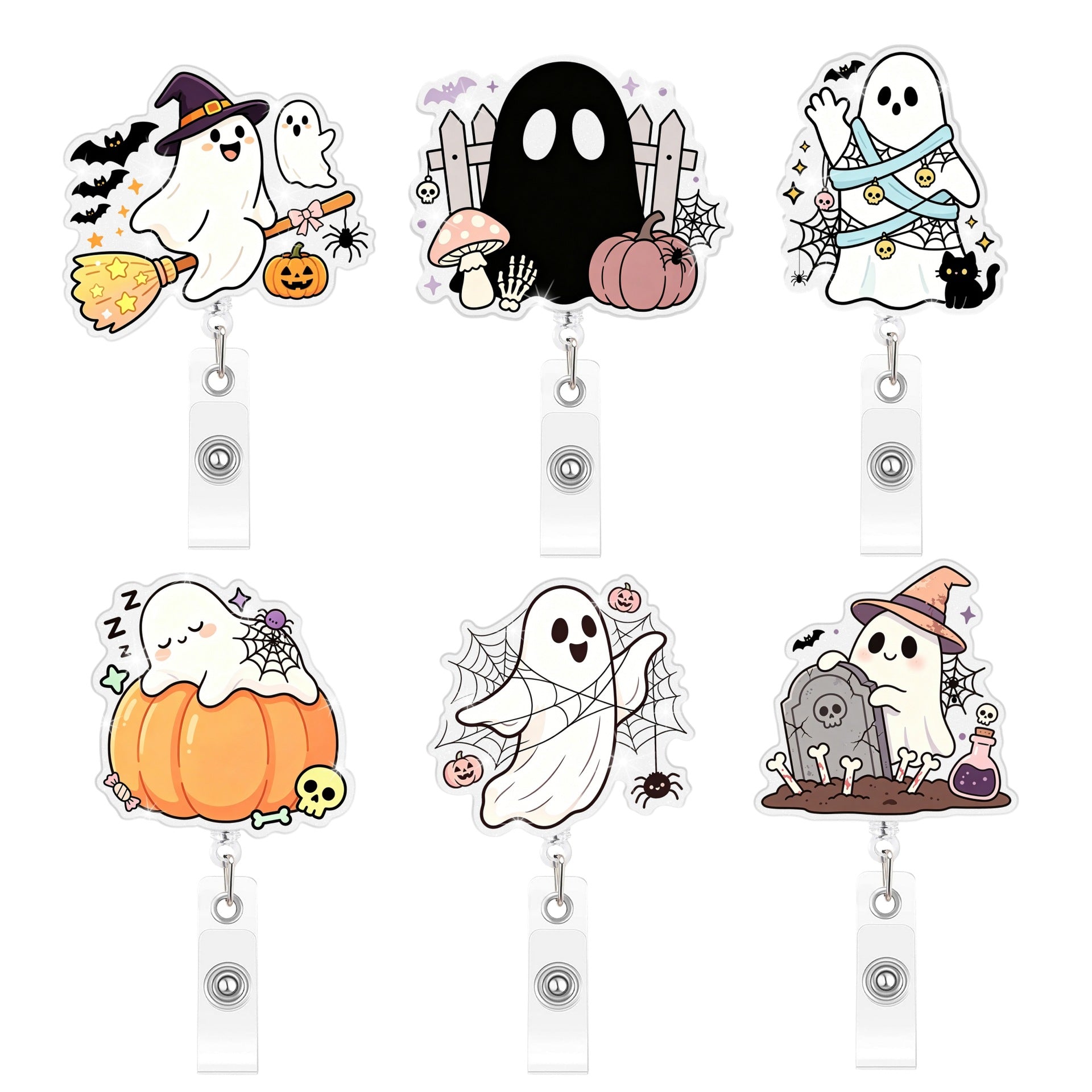 Wholesale Acrylic  BOO Cartoon Retractable Badge Reel Decorative Pendant For Party And Everyday Use
