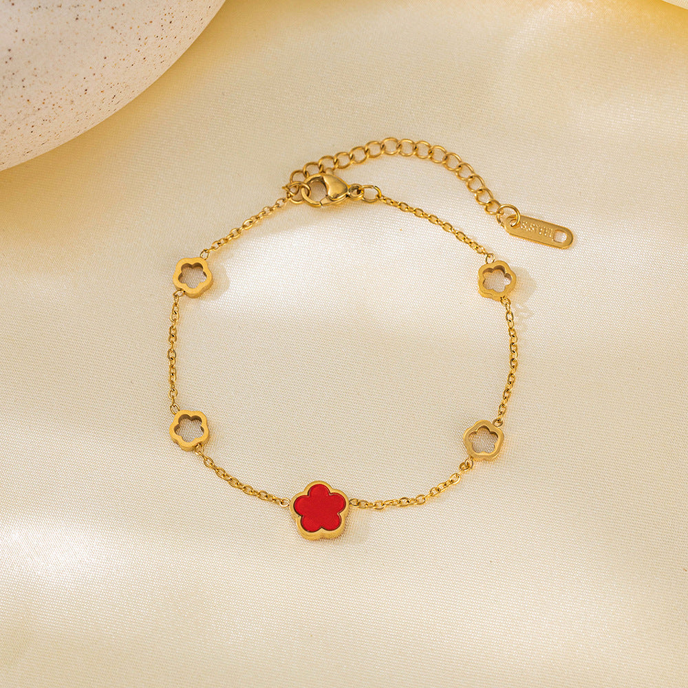 Wholesale Light Luxury Five-leaf Clover Flower Titanium Steel Bracelet ACC-BT-QiYun002