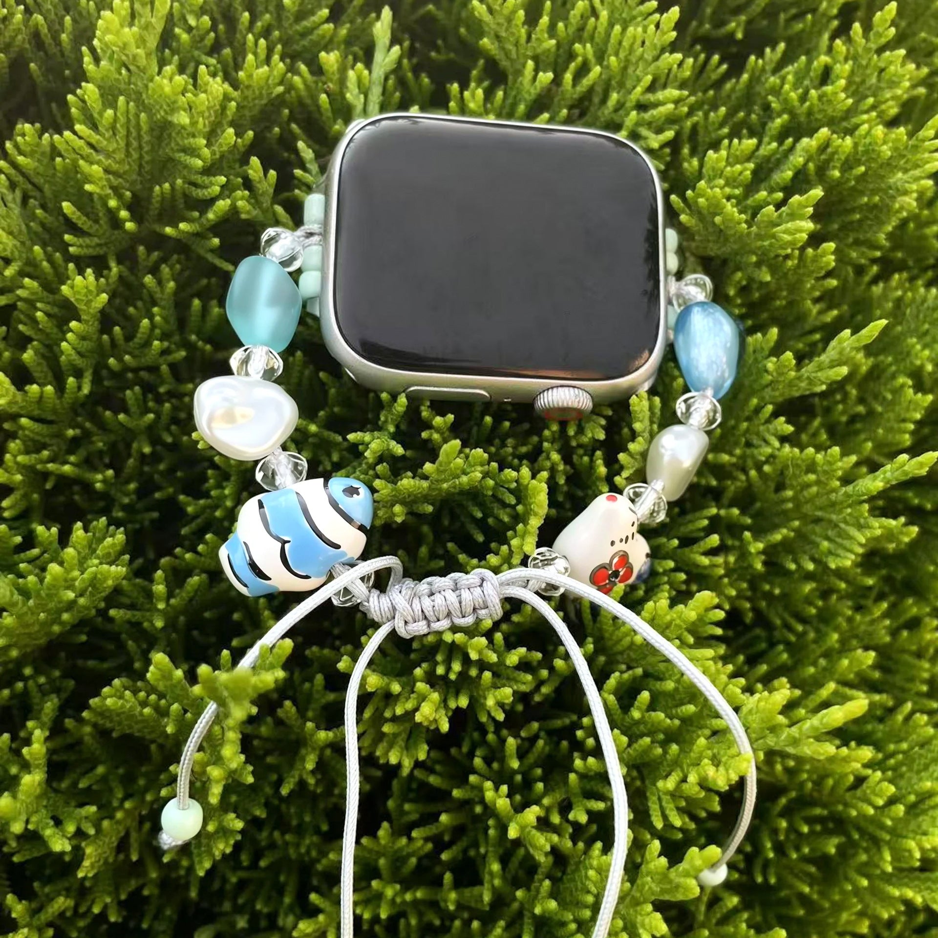 Wholesale Hand Made Beaded Ceramic Bunny with Heart Motif  Fresh Blue  Bracelet-Style Watch Band