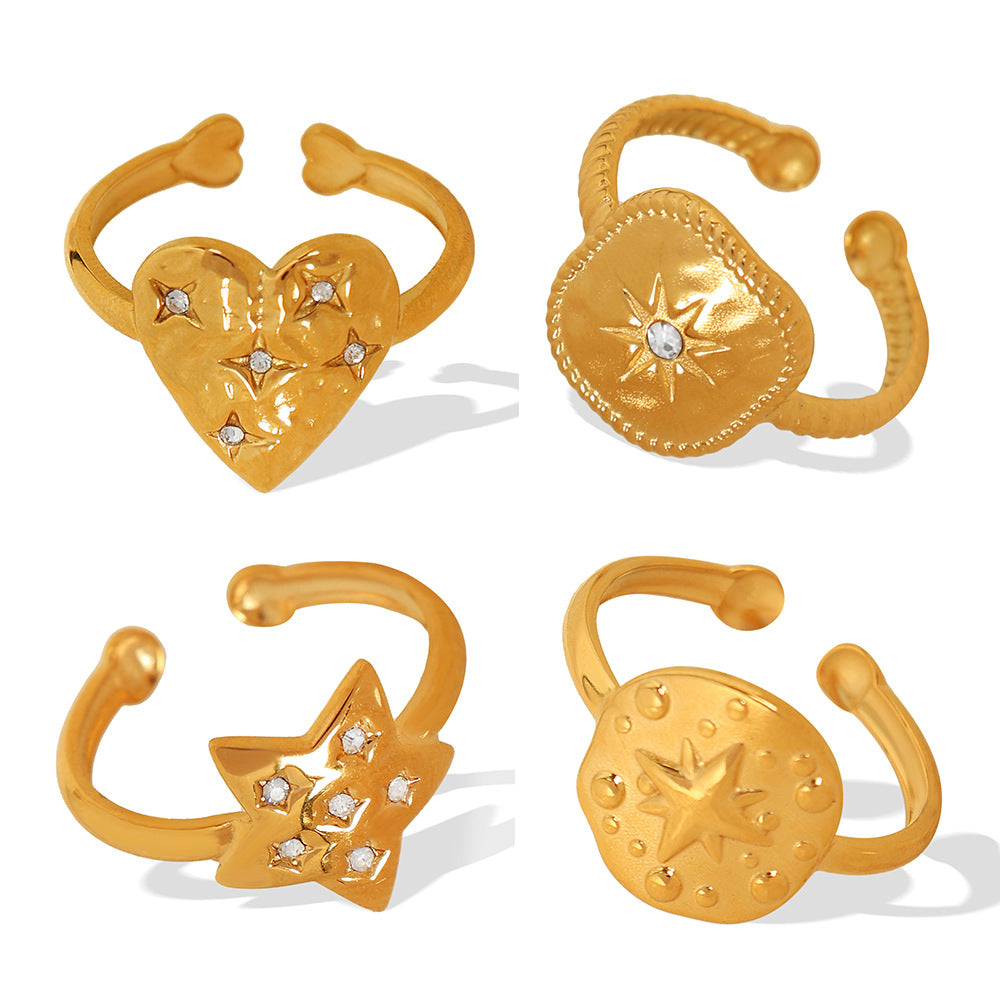 Wholesale luxury fashion niche fine throw geometric women' s ring geometric diamond titanium steel gold plated open ring