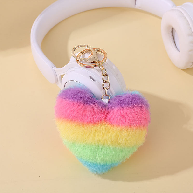 Wholesale 5PCS Multicolor leopard print fur ball keychain peach heart pendant bag plush jewelry pendant