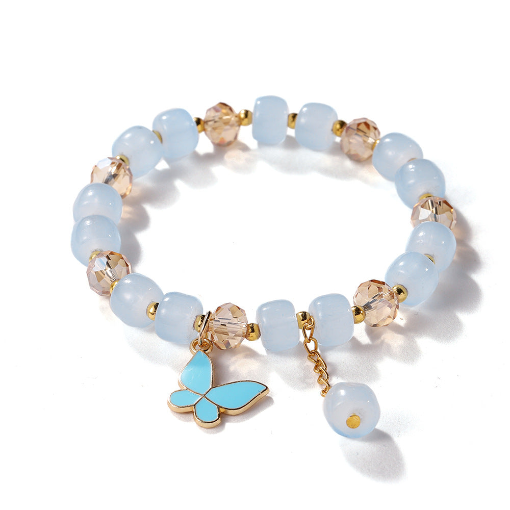 Wholesale Blue Butterfly Artificial Crystal Beaded Bracelet Chinese Style Chic Fashion Accessory Travel Souvenir Gift