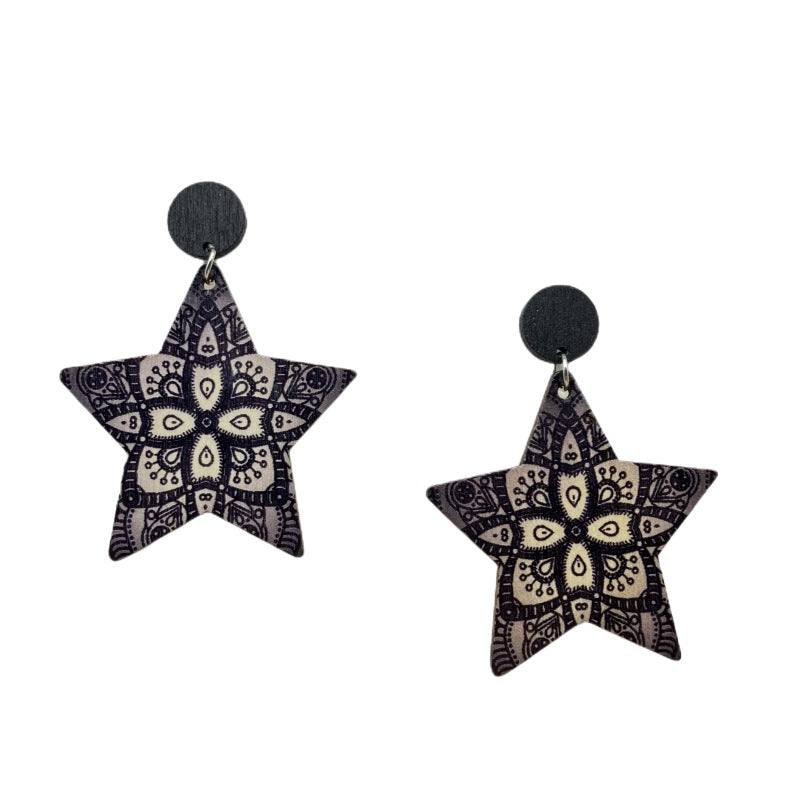 Wholesale Five-pointed Star Retro Ethnic Style Wood Earrings ACC-ES-FX037