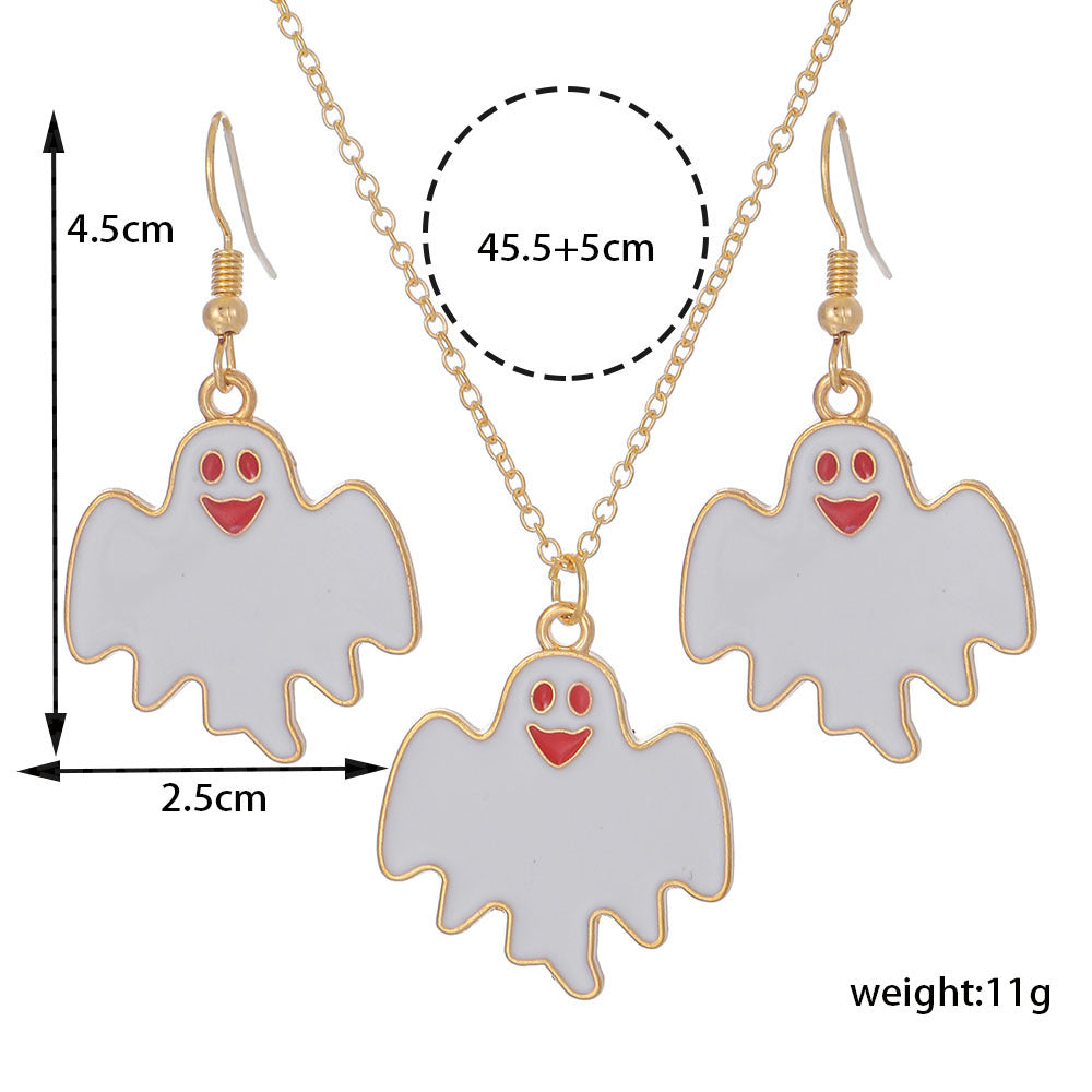 Wholesale Halloween Cartoon Funny Ring Ghost Earrings Necklaces Set ACC-NE-Zhey005