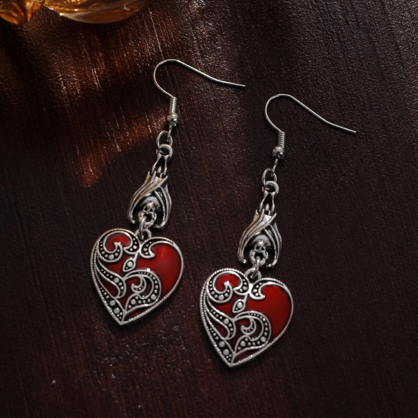 Wholesale Gothic Style Burgundy Love Alloy Earrings ACC-ES-JunJie002