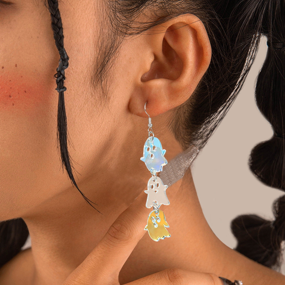 Wholesale Halloween  Colorful Skull Alien Splicing Long Acrylic Earrings