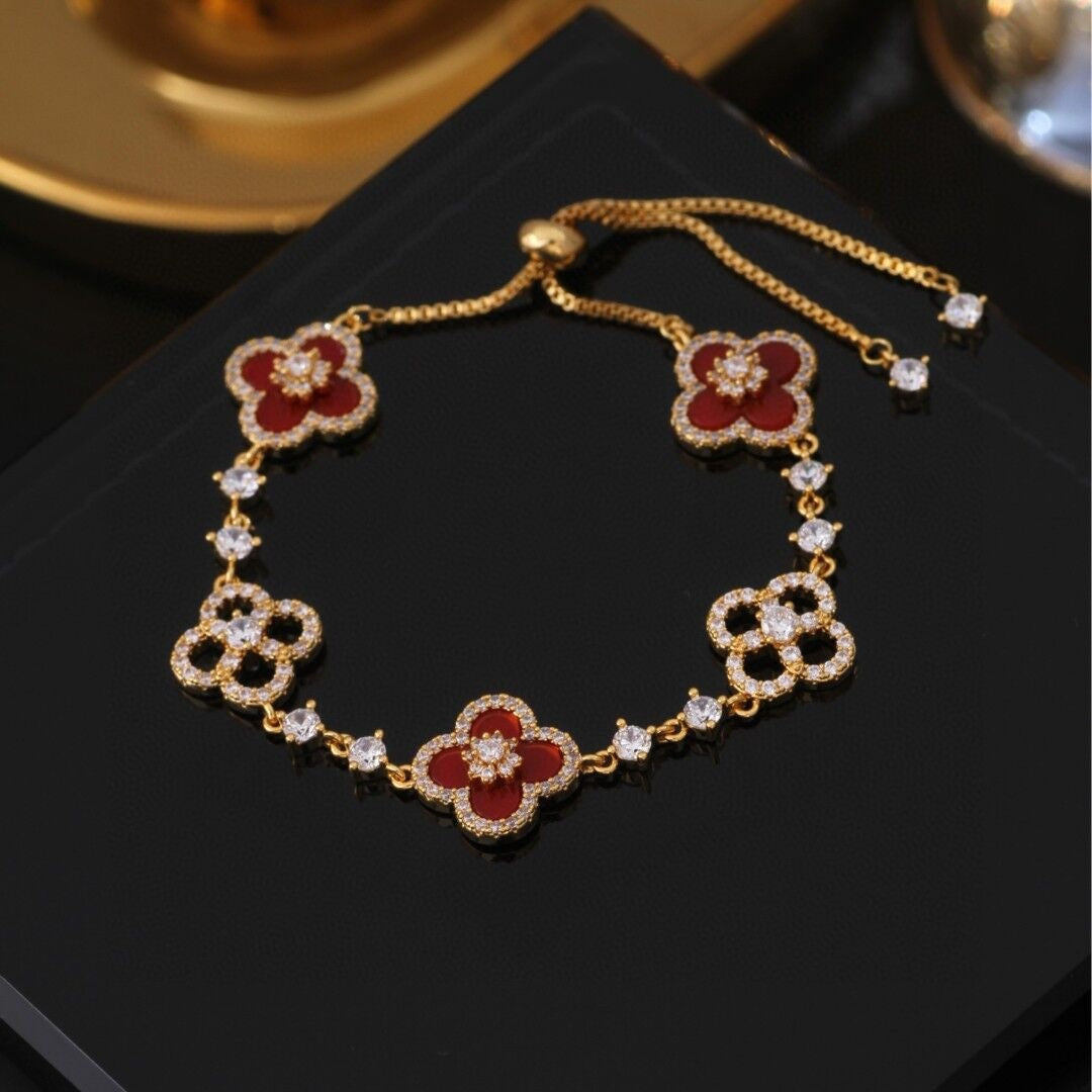 Wholesale Mother-of-pearl flower four-leaf clover zircon flower bracelet