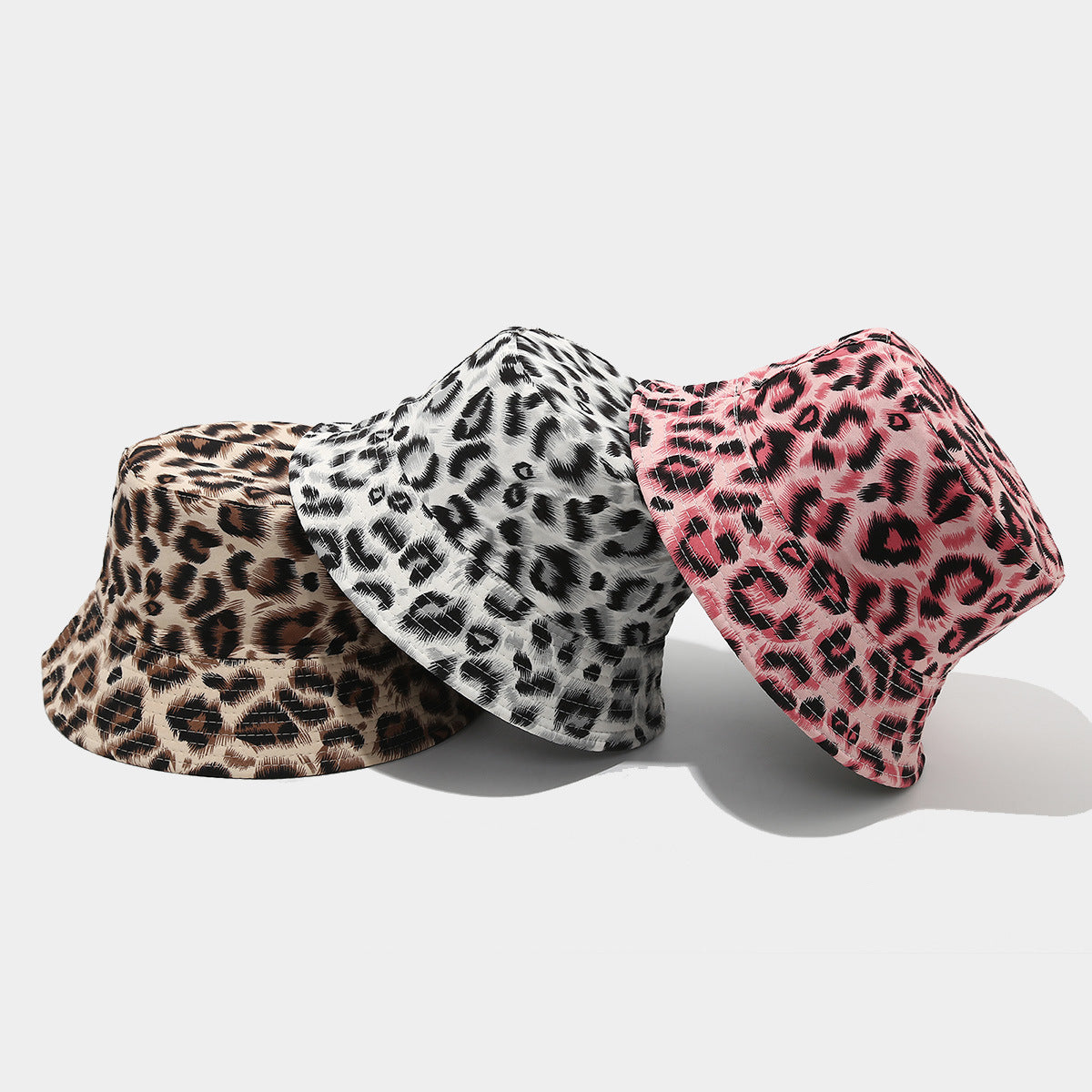 Wholesale  Leopard Pattern Double-sided Basin Hat Fisherman Hat Bucket Hat