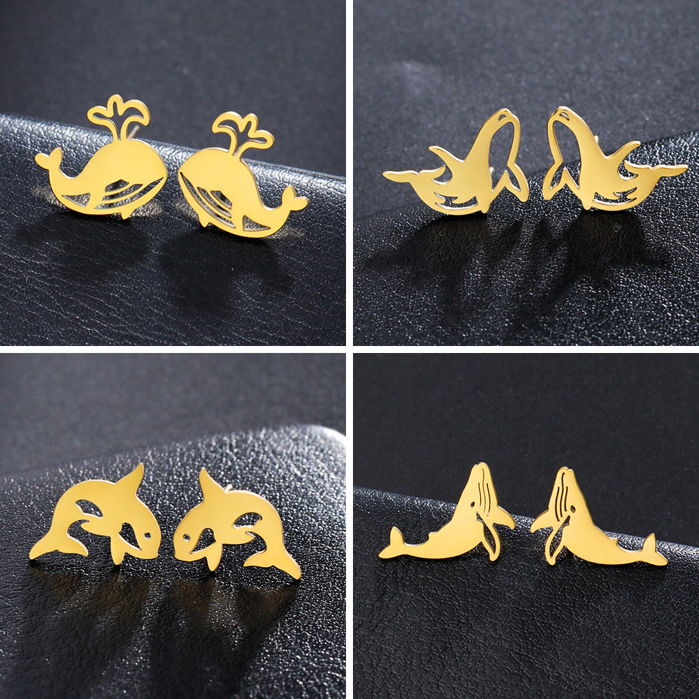 Wholesale Cute Whale Earrings Stainless Steel Ocean Animal Jewelry for Women Birthday Gift Fashion Accessory