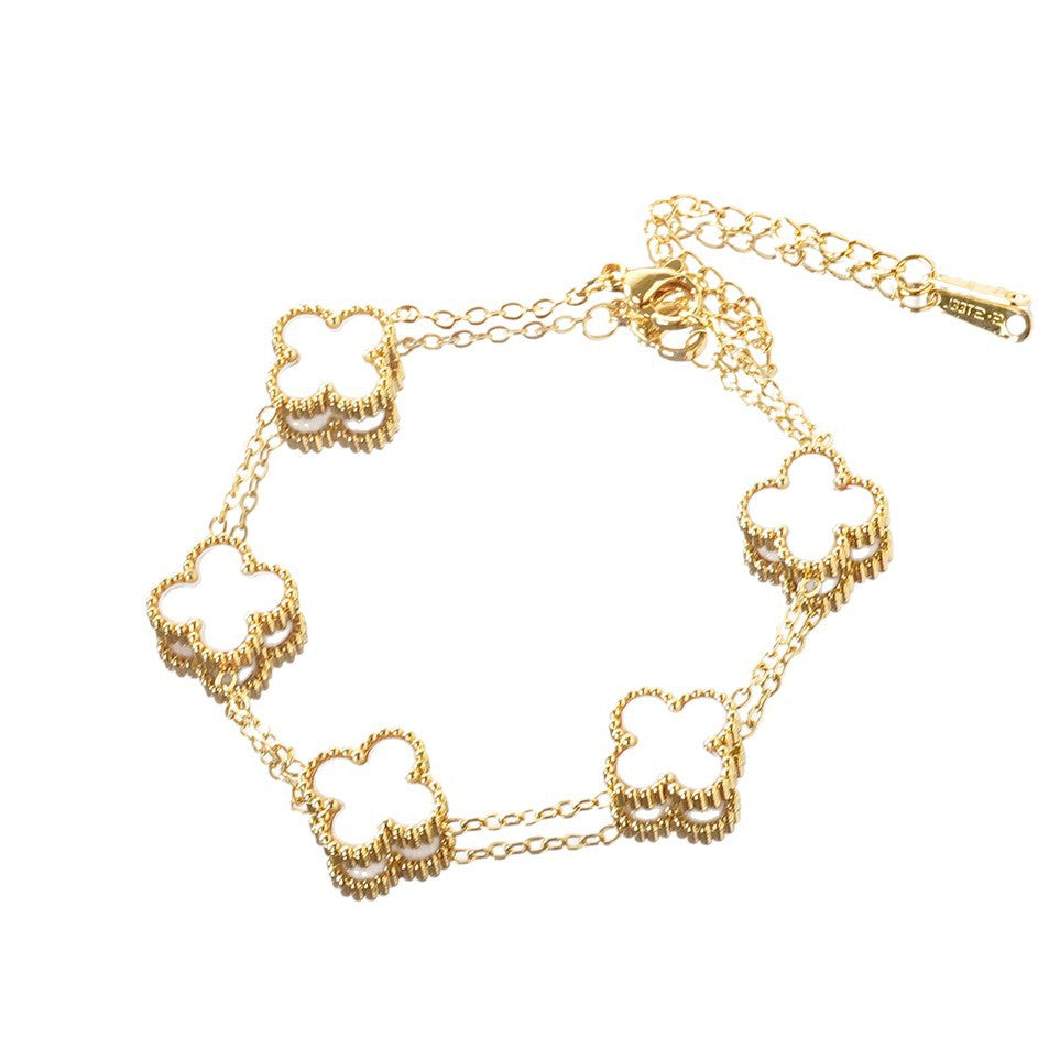 Wholesale Four-Leaf Clover Stainless Steel Bracelet Gold Plated Macaron Color Jewelry Accessory ACCVIP
