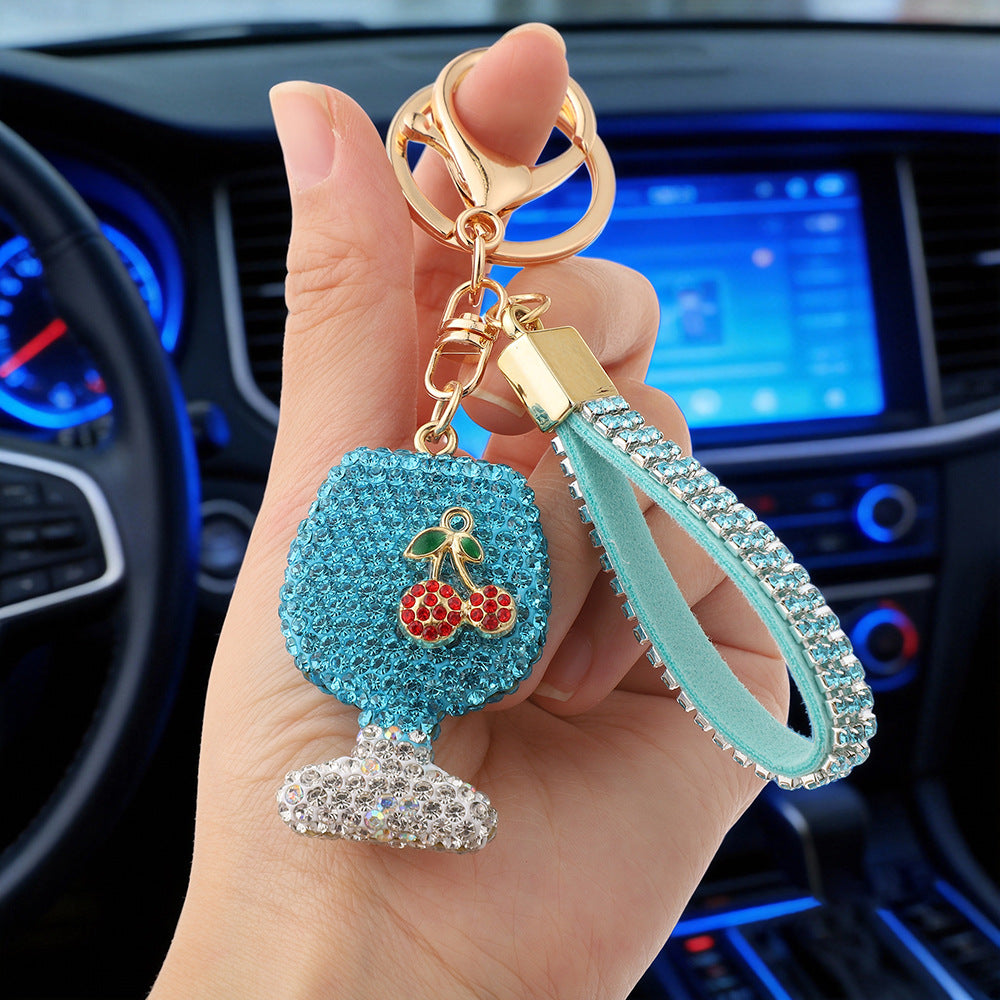 Wholesale Cross-Border Wine Glass Keychain with Diamonds,  Mini Wine Glass Car Keychain Pendant,  Creative Bag Accessories