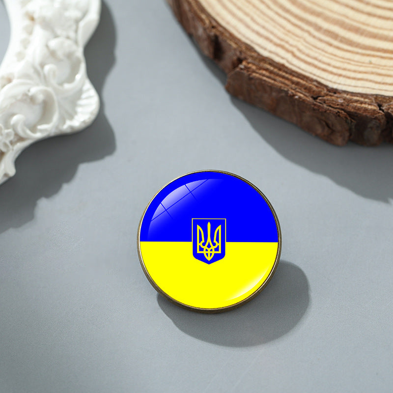 Wholesale National flag round time gem alloy brooch badge chest buckle